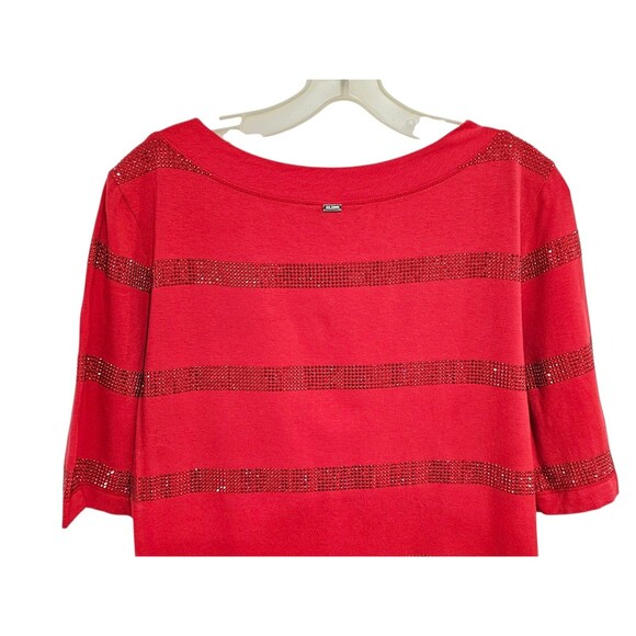 St. John Top Shirt Womens M Red T-Shirt Rhinestones Embellished Short Sleeve - Picture 5 of 16